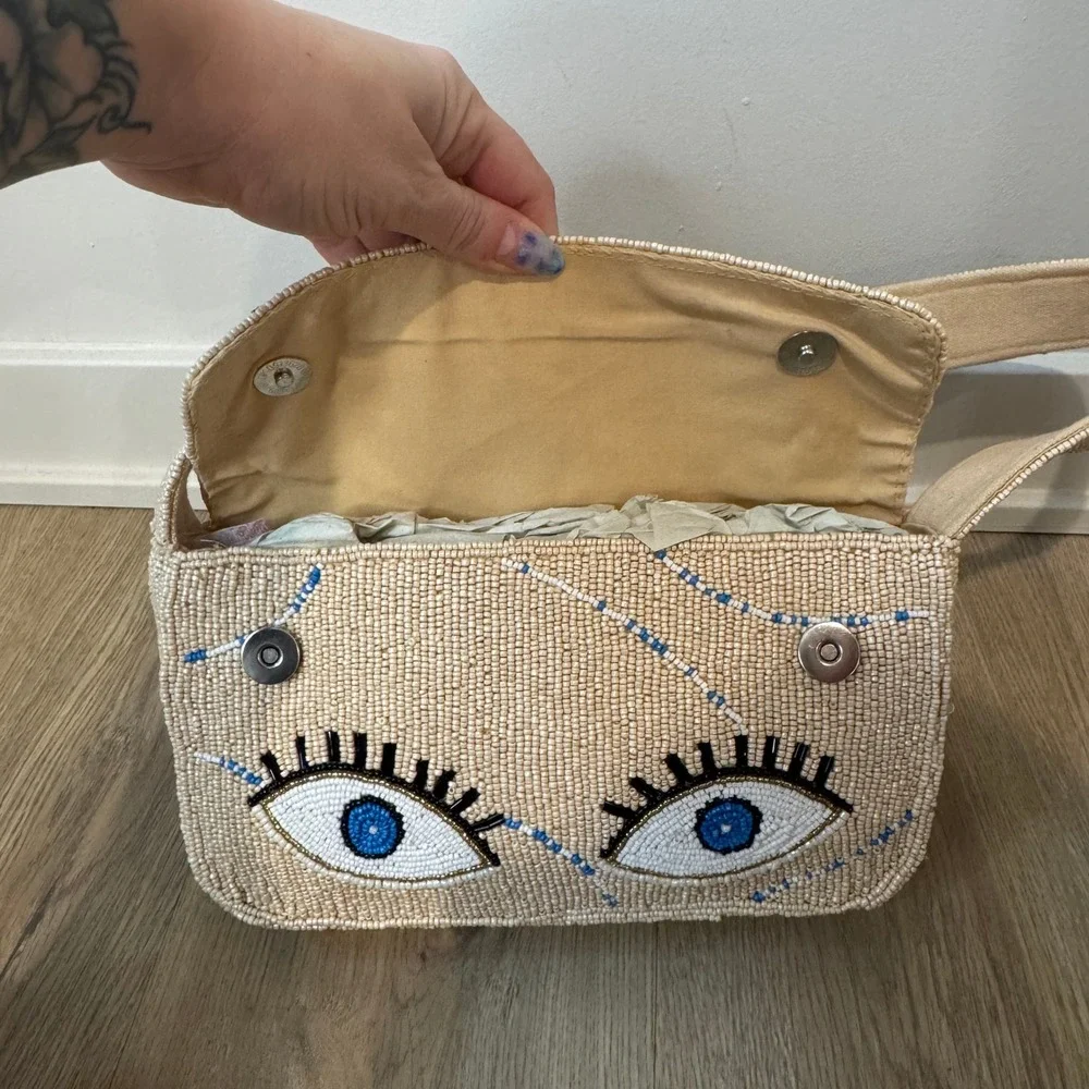 America & Beyond Cream Evil Eye Beaded Shoulder Bag Boho Vibes TikTok Viral NWT - Picture 6 of 8